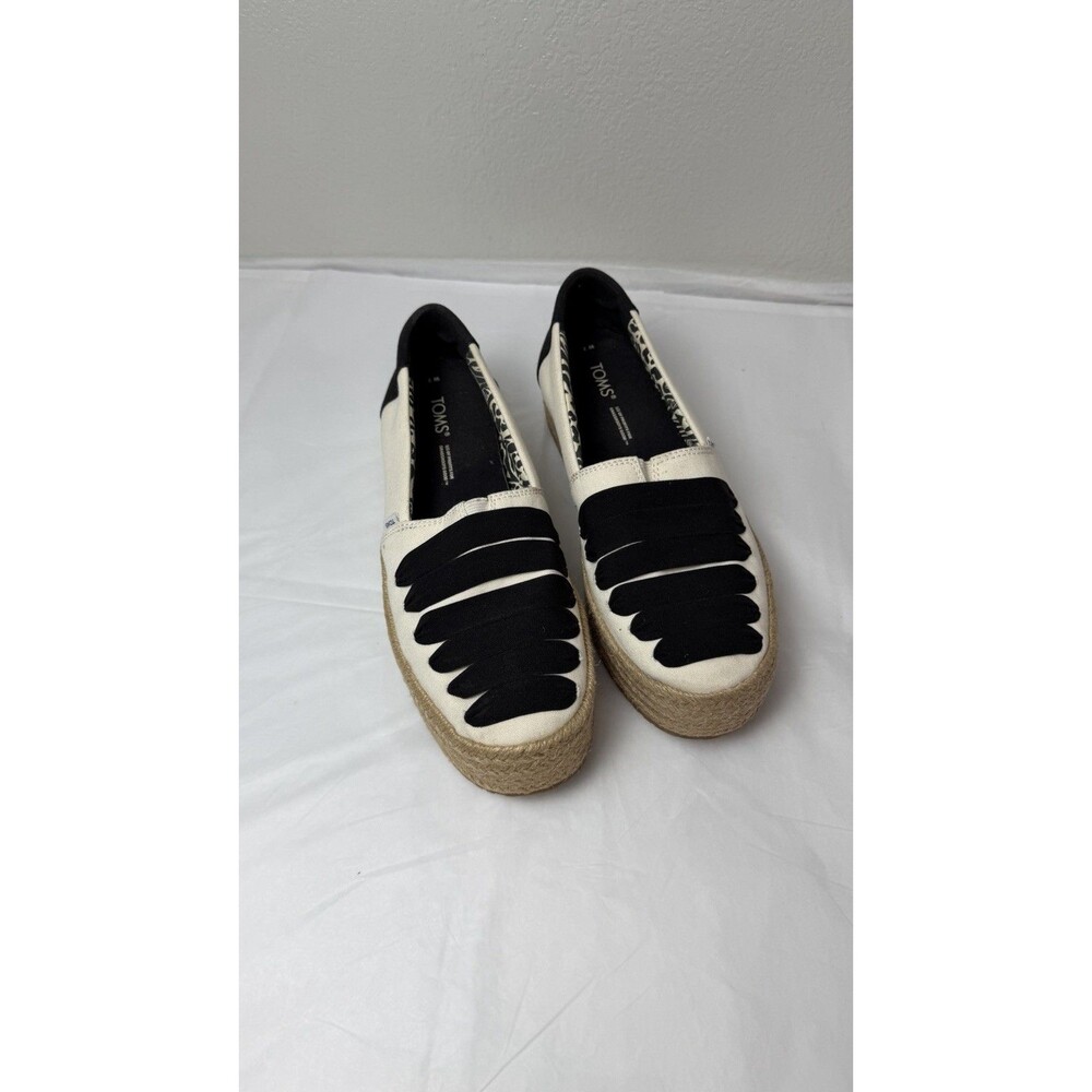 TOMS Valencia Platform Espadrille Slip On Shoes Womens Size 7 Black White.Mint